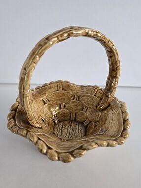 Basket Ceramic Hand Made Hand Painted Woven Look Vintage